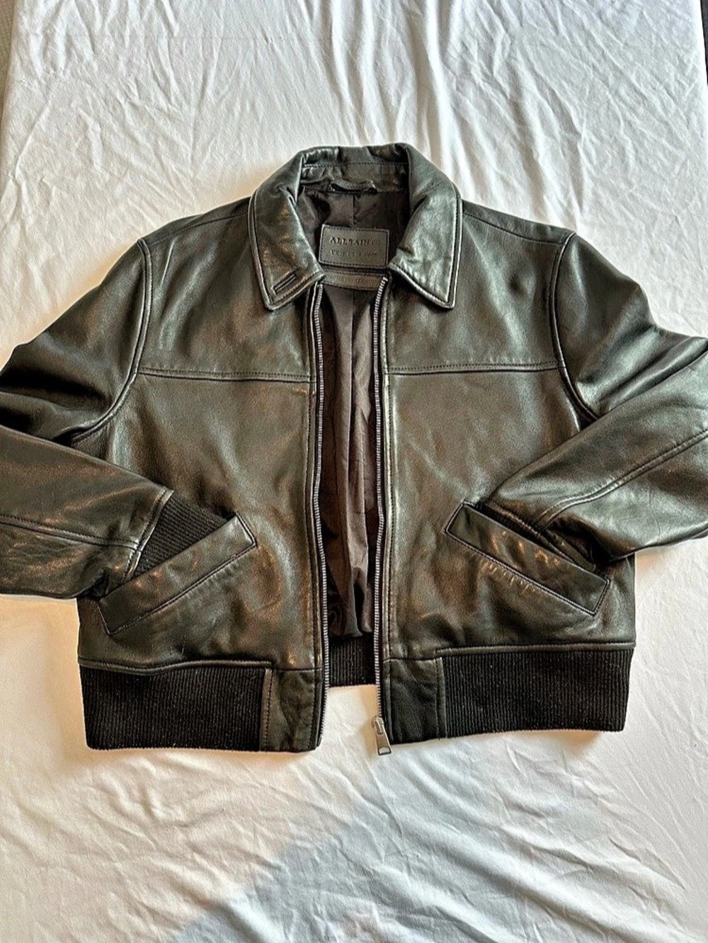 ALLSAINTS Cropped Leather Pascao Jacket Black Size 10